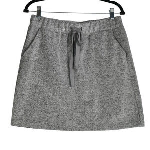 Ann Taylor Loft Sweater Knit Skirt Women M Gray Soft Fuzzy Pull On Drawstring